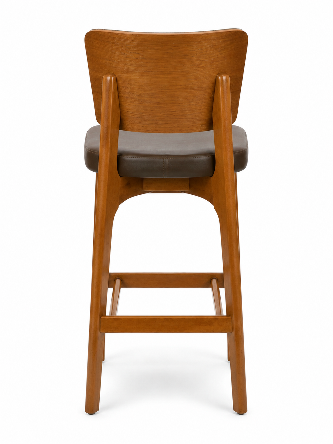 Custom European Beech Wood Bar Stools in Brown Vinyl - Set of 12