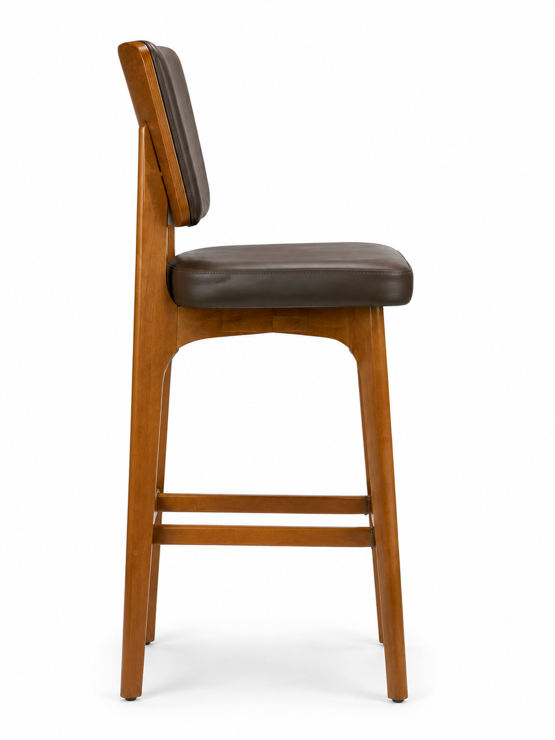 Custom European Beech Wood Bar Stools in Brown Vinyl - Set of 12