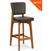 Custom European Beech Wood Bar Stools in Brown Vinyl - Set of 12