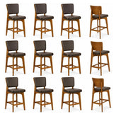 Custom European Beech Wood Bar Stools in Brown Vinyl - Set of 12