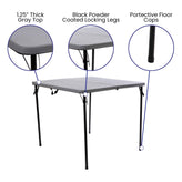 Dunham 2.83-Foot Square Bi-Fold Gray Plastic Folding Table with Carrying Handle