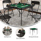 Silas 34.5" Square 4-Player Black Folding Card Game Table with Green Playing Surface and Cup Holders