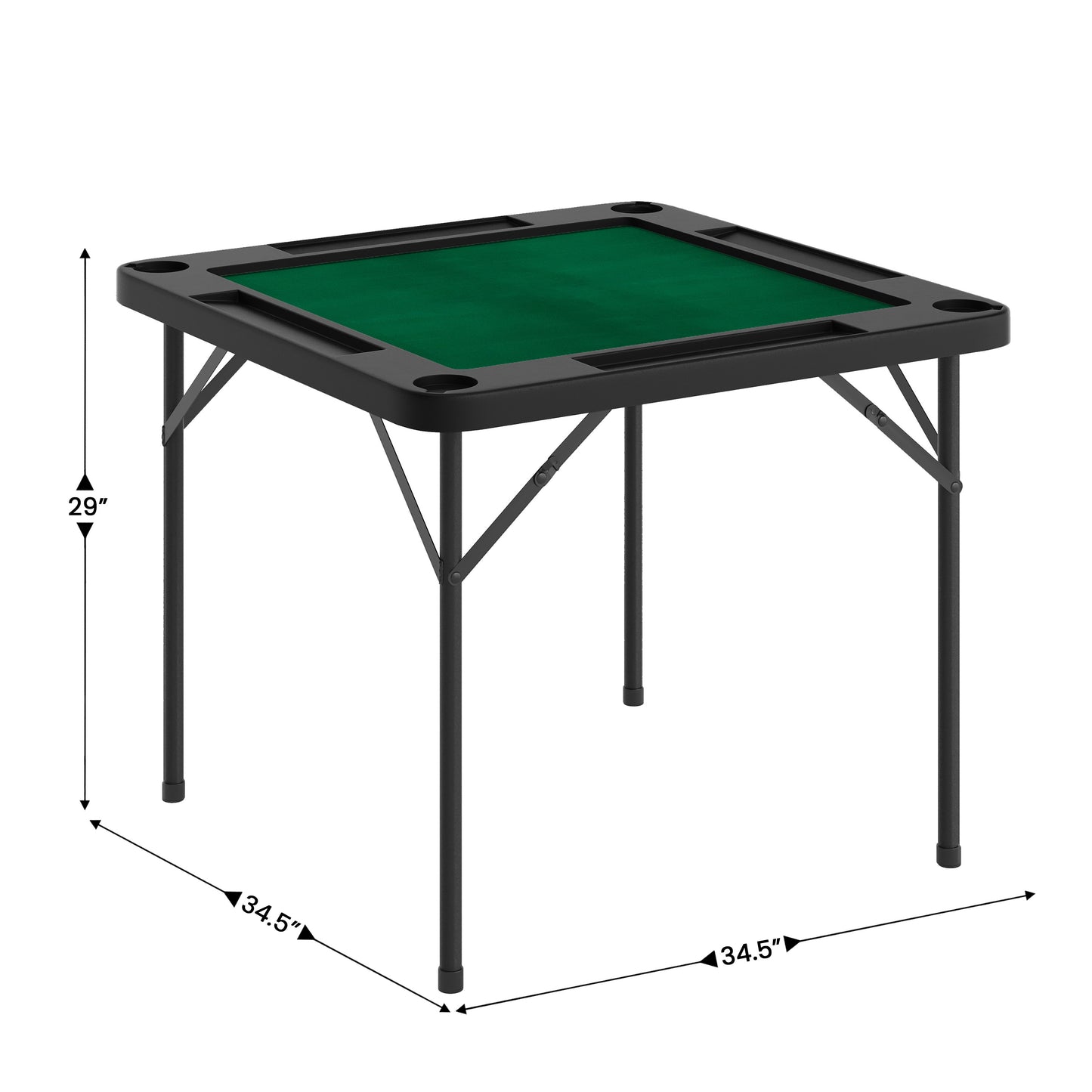 Silas 34.5" Square 4-Player Black Folding Card Game Table with Green Playing Surface and Cup Holders