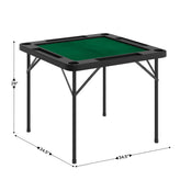 Silas 34.5" Square 4-Player Black Folding Card Game Table with Green Playing Surface and Cup Holders