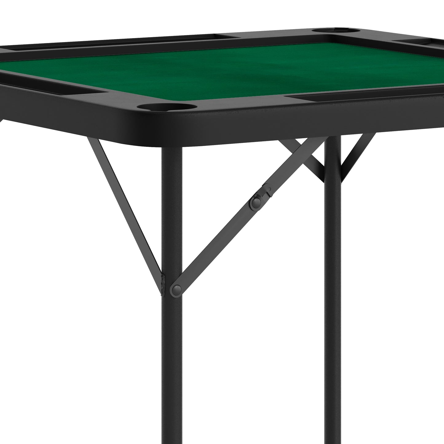 Silas 34.5" Square 4-Player Black Folding Card Game Table with Green Playing Surface and Cup Holders