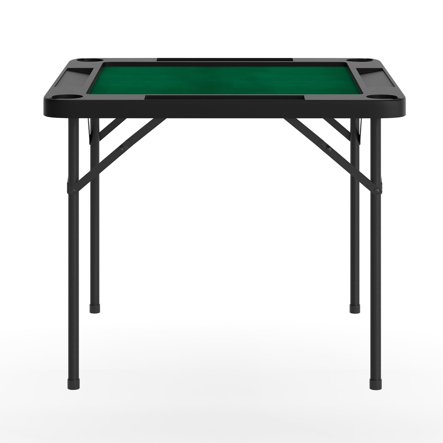 Silas 34.5" Square 4-Player Black Folding Card Game Table with Green Playing Surface and Cup Holders