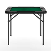 Silas 34.5" Square 4-Player Black Folding Card Game Table with Green Playing Surface and Cup Holders