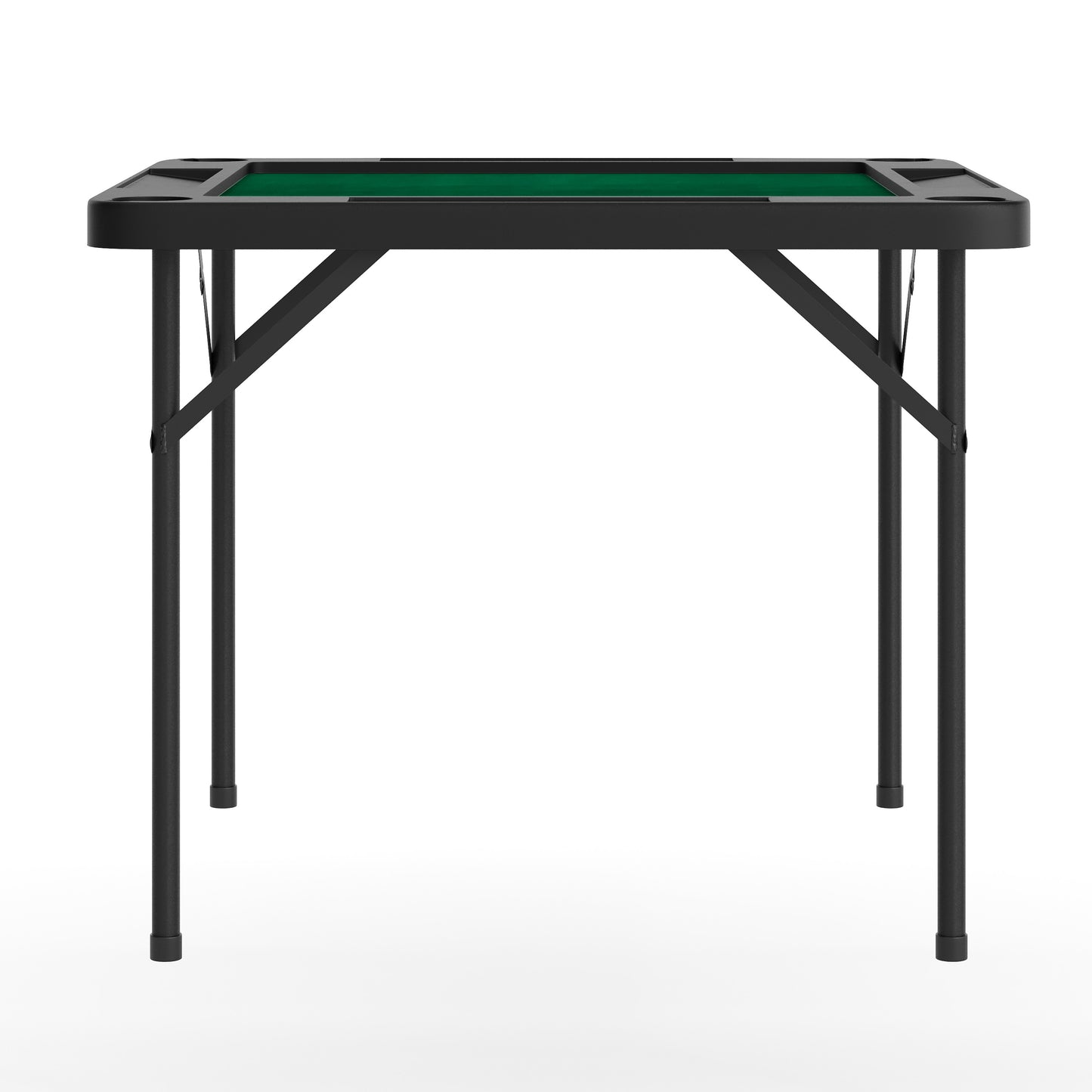 Silas 34.5" Square 4-Player Black Folding Card Game Table with Green Playing Surface and Cup Holders