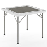 Silas 34.5" Square 4-Player White Folding Card Game Table with Gray Playing Surface and Cup Holders