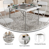 Silas 34.5" Square 4-Player White Folding Card Game Table with Gray Playing Surface and Cup Holders