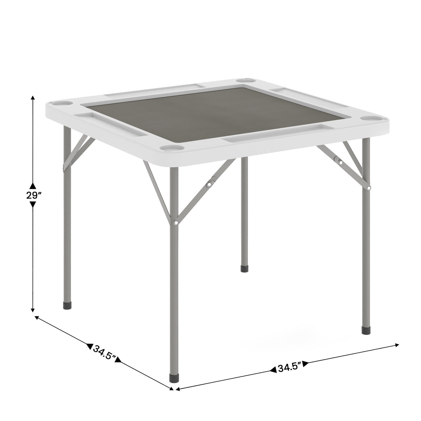 Silas 34.5" Square 4-Player White Folding Card Game Table with Gray Playing Surface and Cup Holders