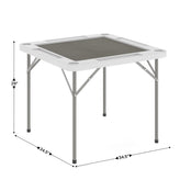 Silas 34.5" Square 4-Player White Folding Card Game Table with Gray Playing Surface and Cup Holders