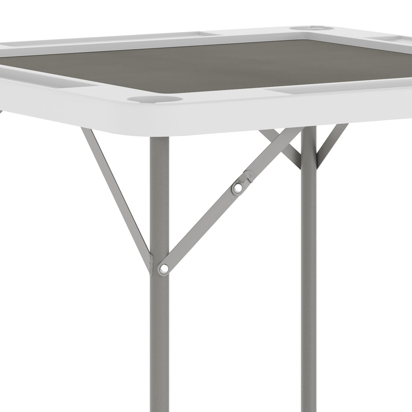 Silas 34.5" Square 4-Player White Folding Card Game Table with Gray Playing Surface and Cup Holders