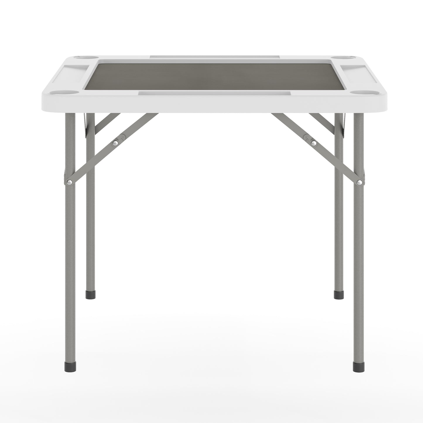 Silas 34.5" Square 4-Player White Folding Card Game Table with Gray Playing Surface and Cup Holders