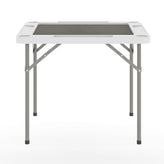 Silas 34.5" Square 4-Player White Folding Card Game Table with Gray Playing Surface and Cup Holders