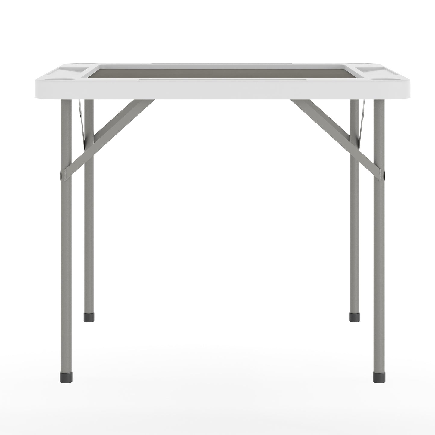 Silas 34.5" Square 4-Player White Folding Card Game Table with Gray Playing Surface and Cup Holders