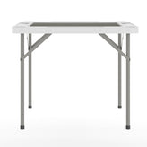 Silas 34.5" Square 4-Player White Folding Card Game Table with Gray Playing Surface and Cup Holders