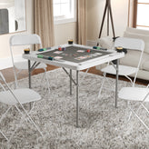 Silas 34.5" Square 4-Player White Folding Card Game Table with Gray Playing Surface and Cup Holders