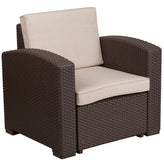Seneca 4 Piece Outdoor Faux Rattan Chair, Sofa and Table Set in Seneca Chocolate Brown