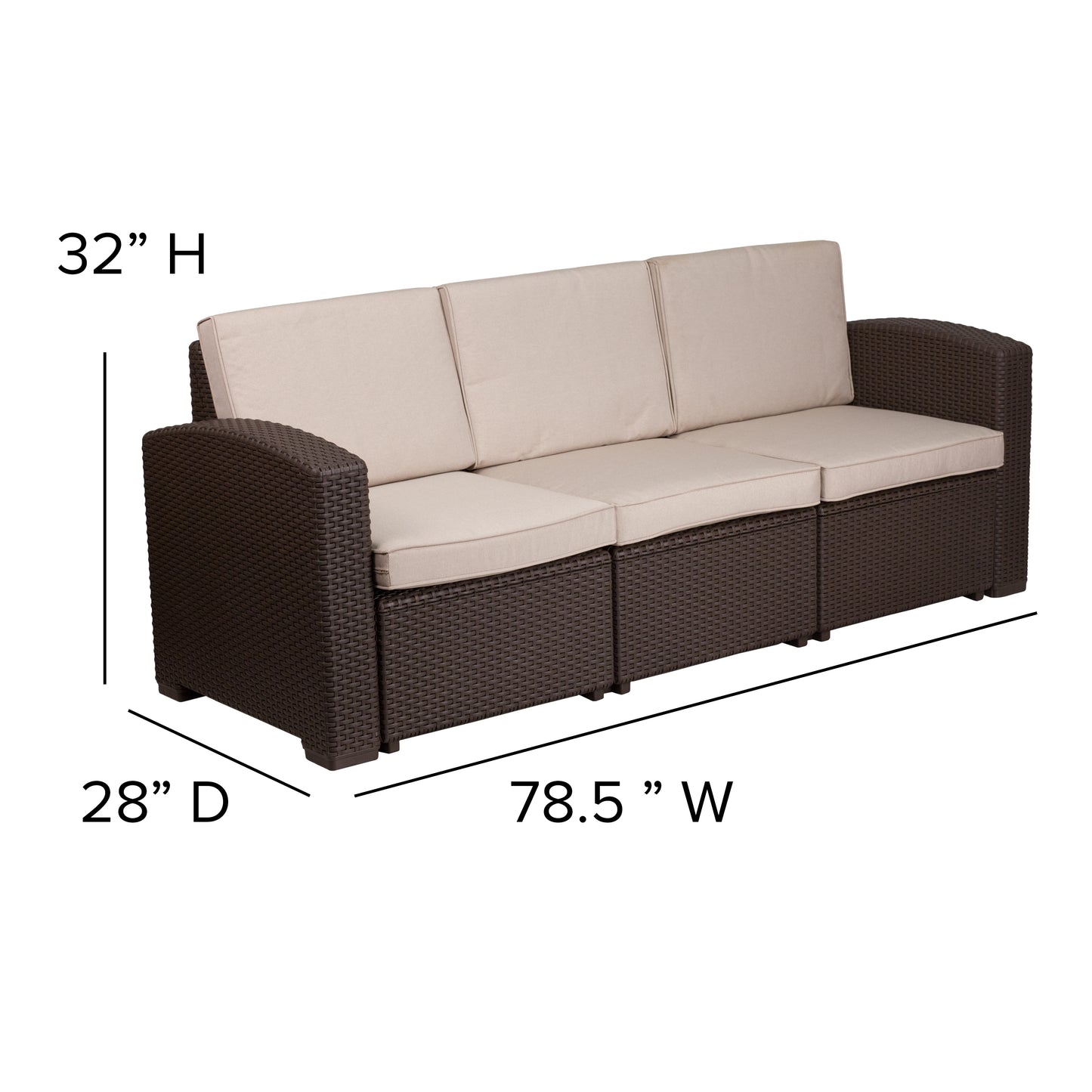 Seneca 5 Piece Outdoor Faux Rattan Chair, Sofa and Table Set in Seneca Chocolate Brown