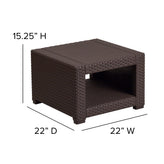 Seneca 5 Piece Outdoor Faux Rattan Chair, Sofa and Table Set in Seneca Chocolate Brown