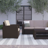 Seneca 5 Piece Outdoor Faux Rattan Chair, Sofa and Table Set in Seneca Chocolate Brown