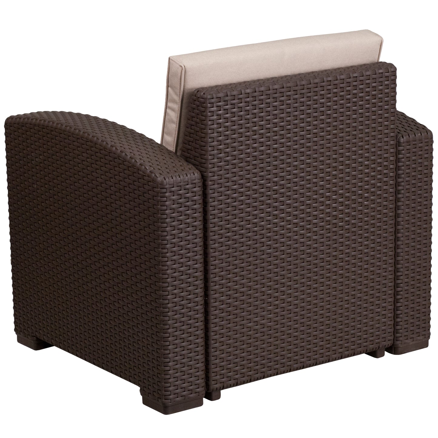Seneca Chocolate Brown Faux Rattan Chair with All-Weather Beige Cushion