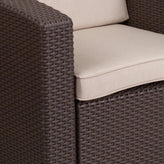 Seneca Chocolate Brown Faux Rattan Chair with All-Weather Beige Cushion