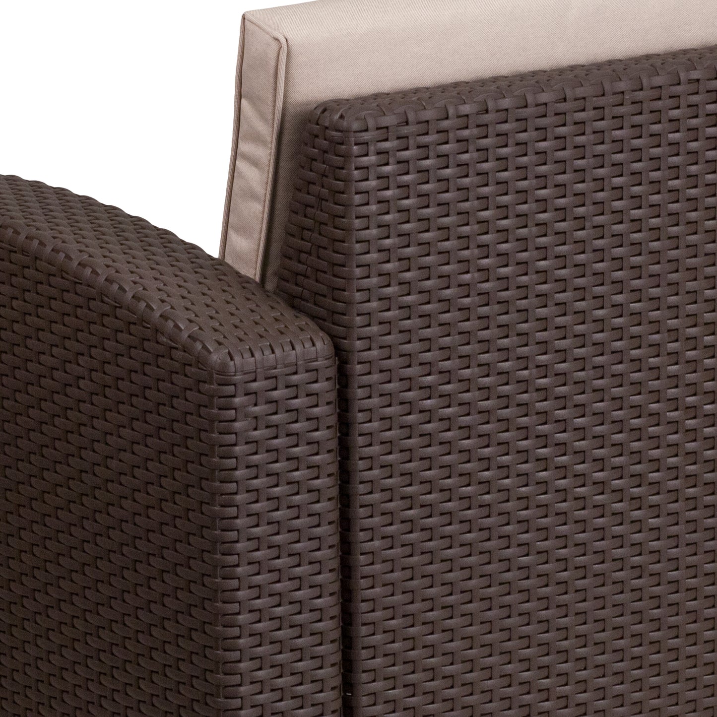 Seneca Chocolate Brown Faux Rattan Chair with All-Weather Beige Cushion
