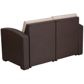 Seneca Chocolate Brown Faux Rattan Loveseat with All-Weather Beige Cushions
