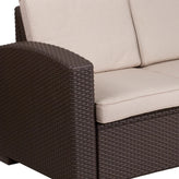 Seneca Chocolate Brown Faux Rattan Loveseat with All-Weather Beige Cushions