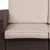 Seneca Chocolate Brown Faux Rattan Loveseat with All-Weather Beige Cushions