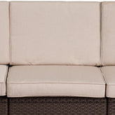 Seneca Chocolate Brown Faux Rattan Sofa with All-Weather Beige Cushions