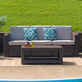 Seneca Chocolate Brown Faux Rattan Coffee Table