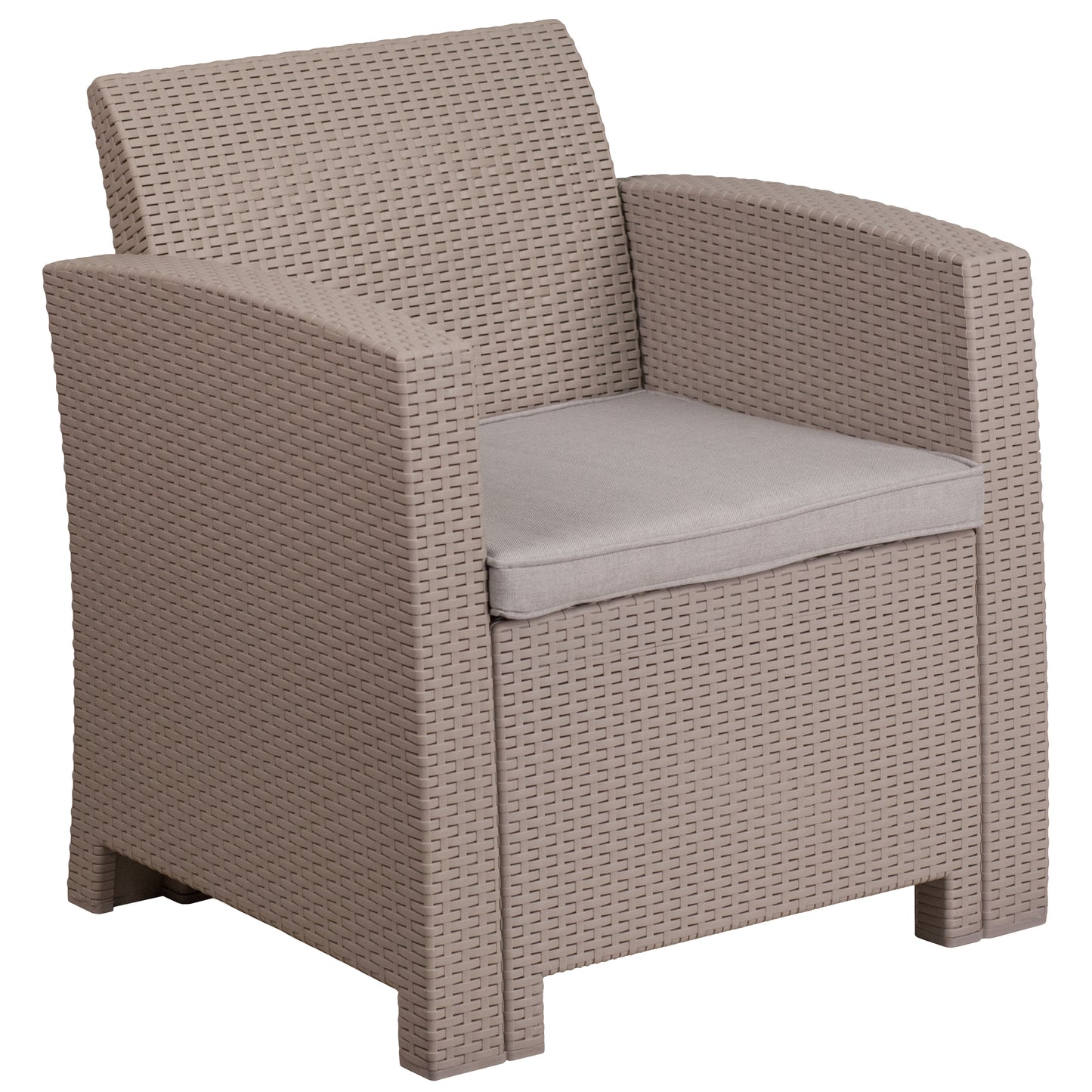 Seneca Light Gray Faux Rattan Chair with All-Weather Seneca Light Gray Cushion