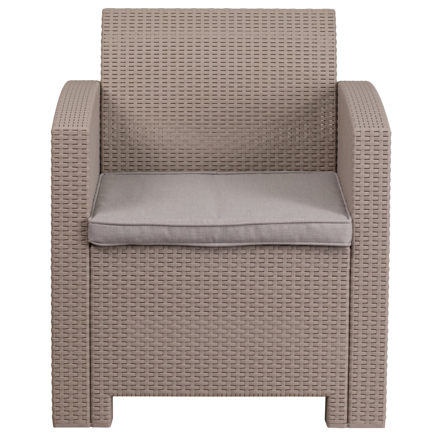 Seneca Light Gray Faux Rattan Chair with All-Weather Seneca Light Gray Cushion