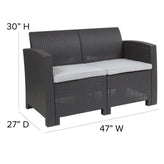 Seneca Dark Gray Faux Rattan Loveseat with All-Weather Seneca Light Gray Cushions