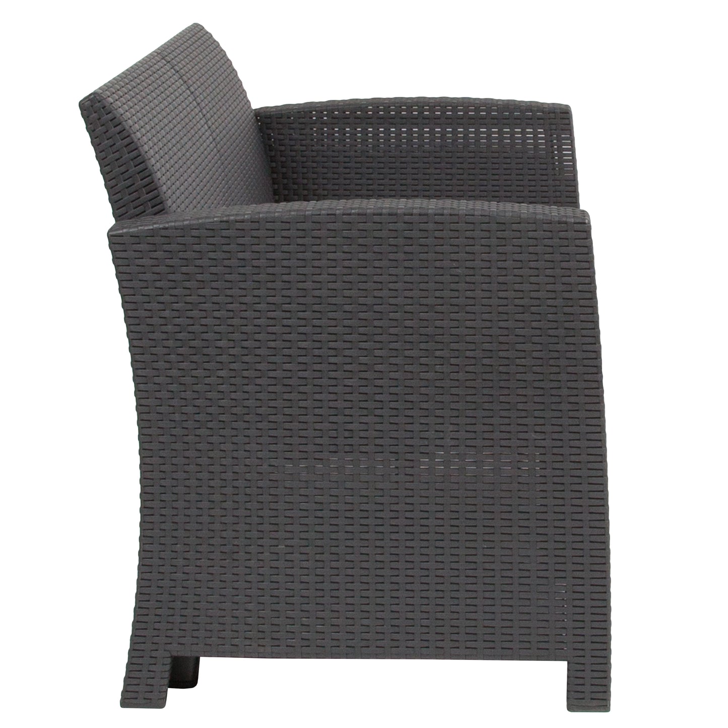 Seneca Dark Gray Faux Rattan Loveseat with All-Weather Seneca Light Gray Cushions