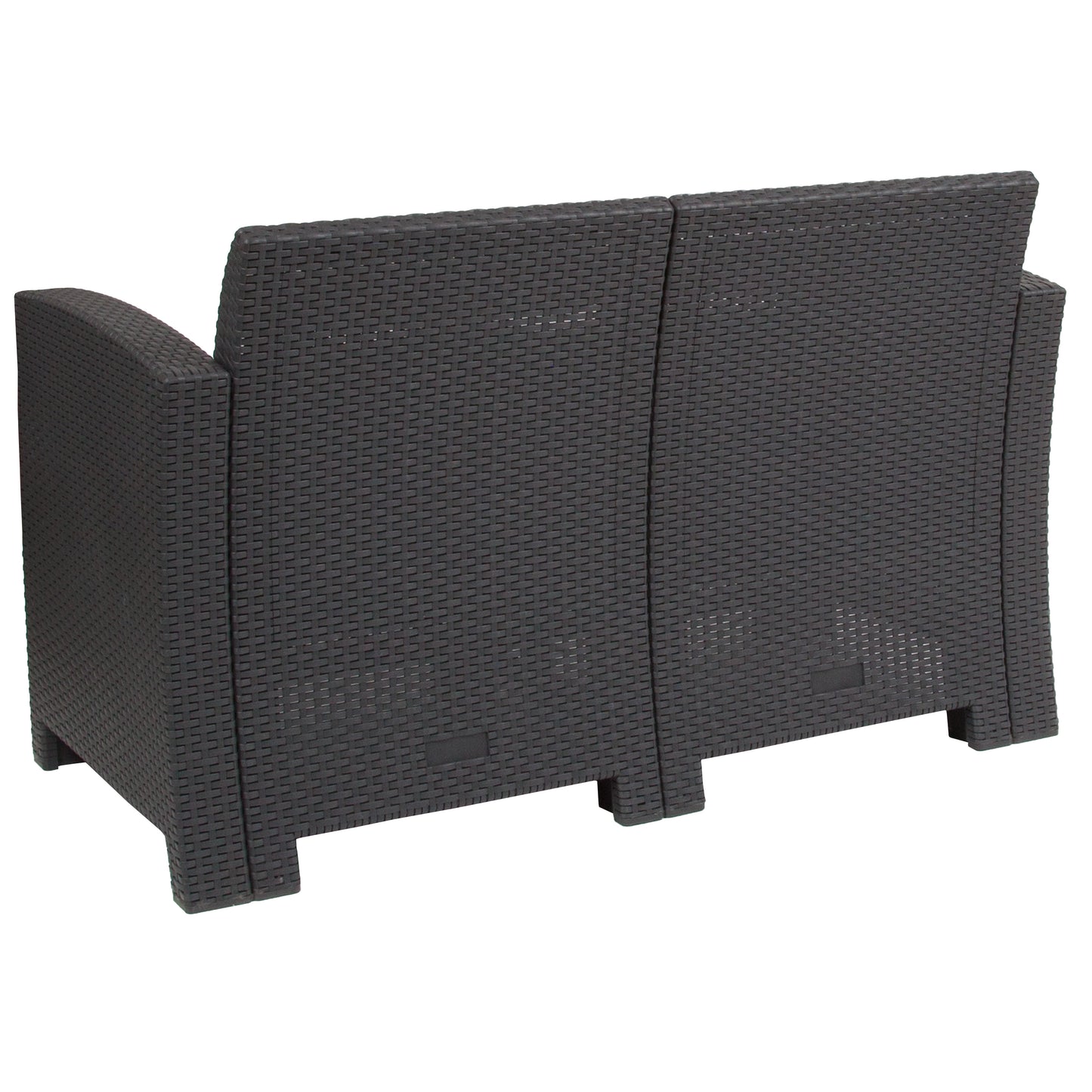 Seneca Dark Gray Faux Rattan Loveseat with All-Weather Seneca Light Gray Cushions