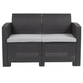 Seneca Dark Gray Faux Rattan Loveseat with All-Weather Seneca Light Gray Cushions