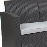 Seneca Dark Gray Faux Rattan Loveseat with All-Weather Seneca Light Gray Cushions