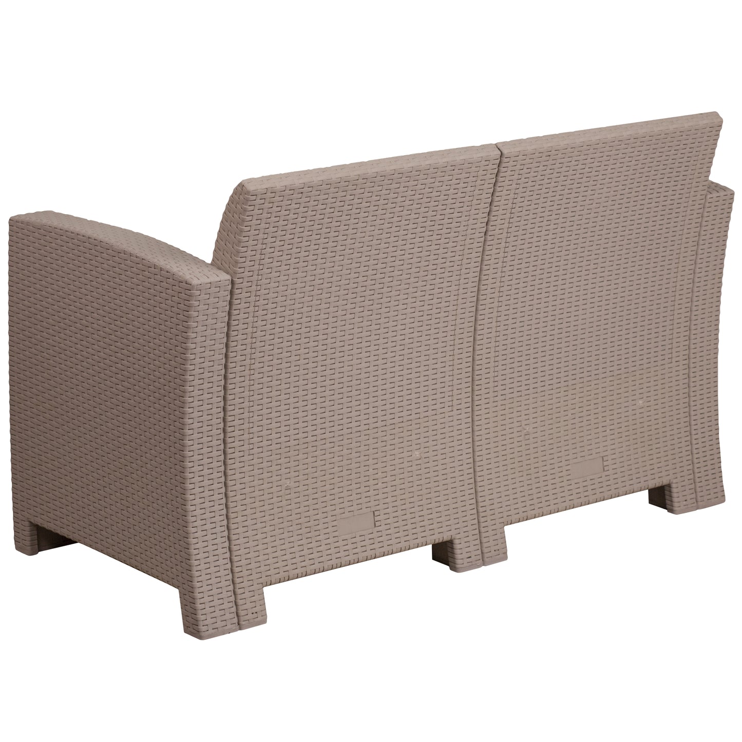 Seneca Light Gray Faux Rattan Loveseat with All-Weather Seneca Light Gray Cushions