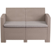 Seneca Light Gray Faux Rattan Loveseat with All-Weather Seneca Light Gray Cushions