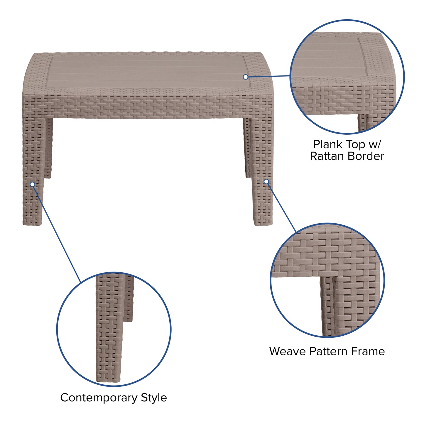 Seneca Light Gray Faux Rattan Coffee Table