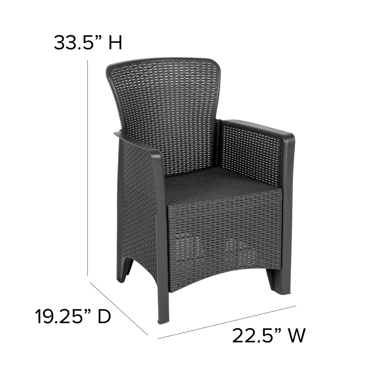 Seneca Dark Gray Faux Rattan Plastic Chair Set with Matching Side Table