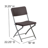 Hensley 5.62-Foot Brown Rattan Indoor-Outdoor Plastic Folding Table Set with 6 Chairs