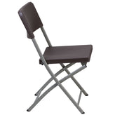 Hensley 5.62-Foot Brown Rattan Indoor-Outdoor Plastic Folding Table Set with 6 Chairs