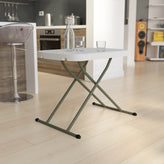 Elon 26 Inch Granite White Indoor/Outdoor Plastic Folding Table, Adjustable Height Commercial Grade Side Table, Laptop Table, TV Tray