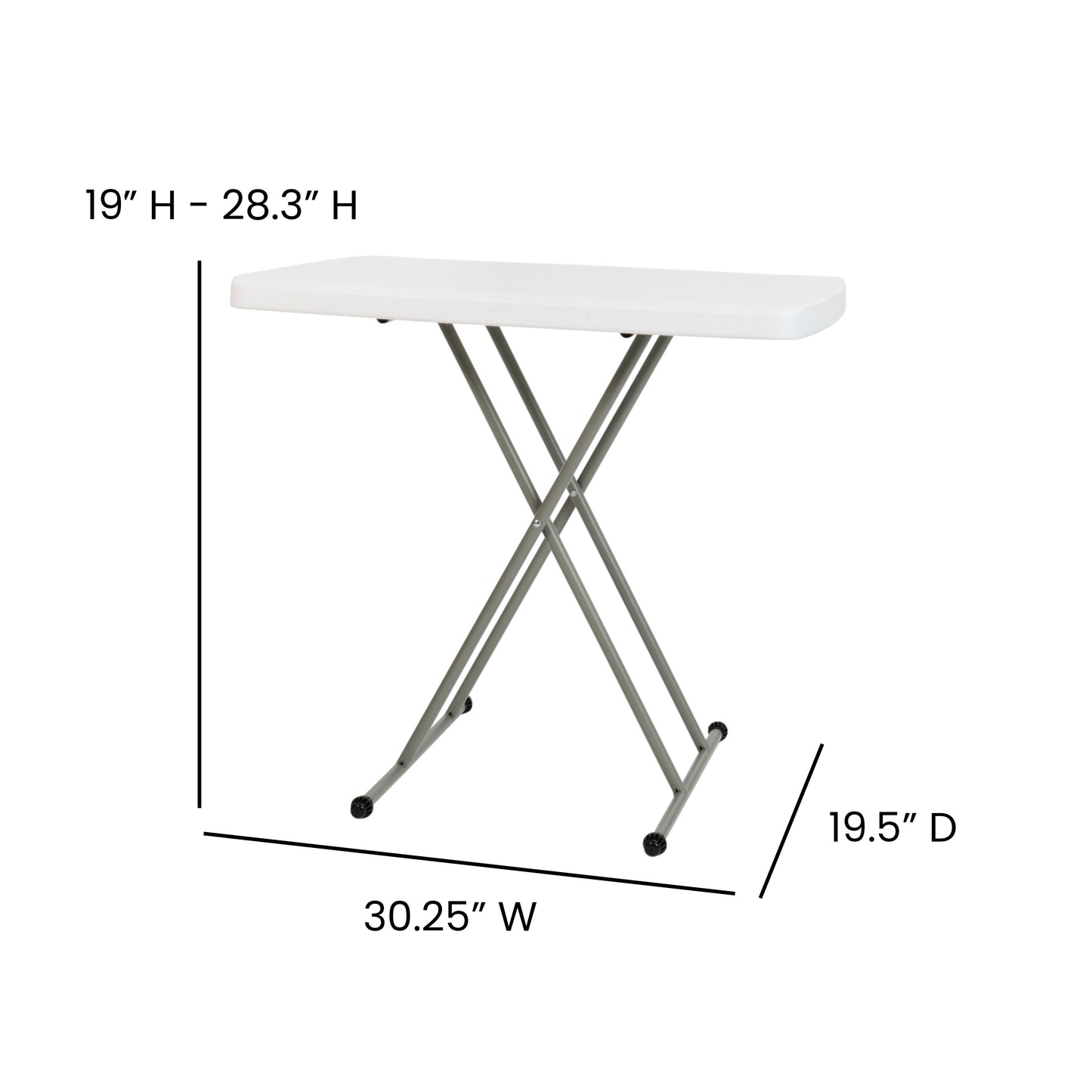 Elon 30 Inch Granite White Indoor/Outdoor Plastic Folding Table, Adjustable Height Commercial Grade Side Table, Laptop Table, TV Tray