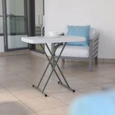 Elon 30 Inch Granite White Indoor/Outdoor Plastic Folding Table, Adjustable Height Commercial Grade Side Table, Laptop Table, TV Tray